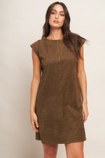 QUIET LUXURY EDGE FAUX SUEDE MIDI SHIFT DRESS - By Baano