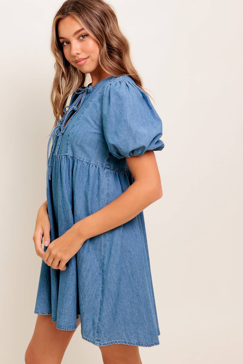 SUNSET GETAWAY DENIM MINI DRESS - By Baano