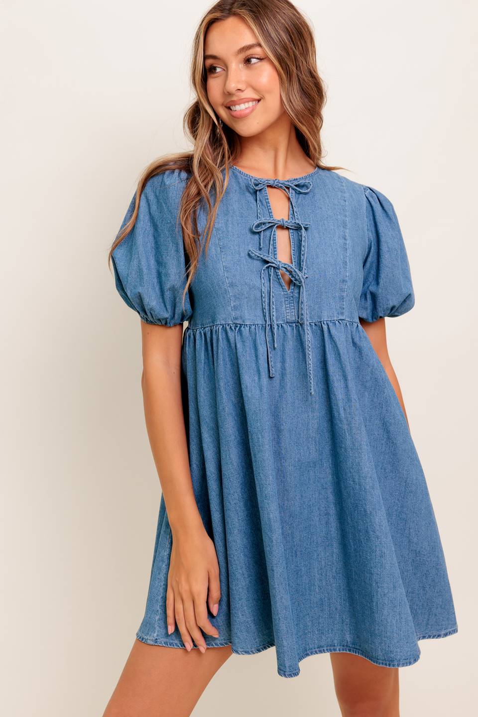 SUNSET GETAWAY DENIM MINI DRESS - By Baano