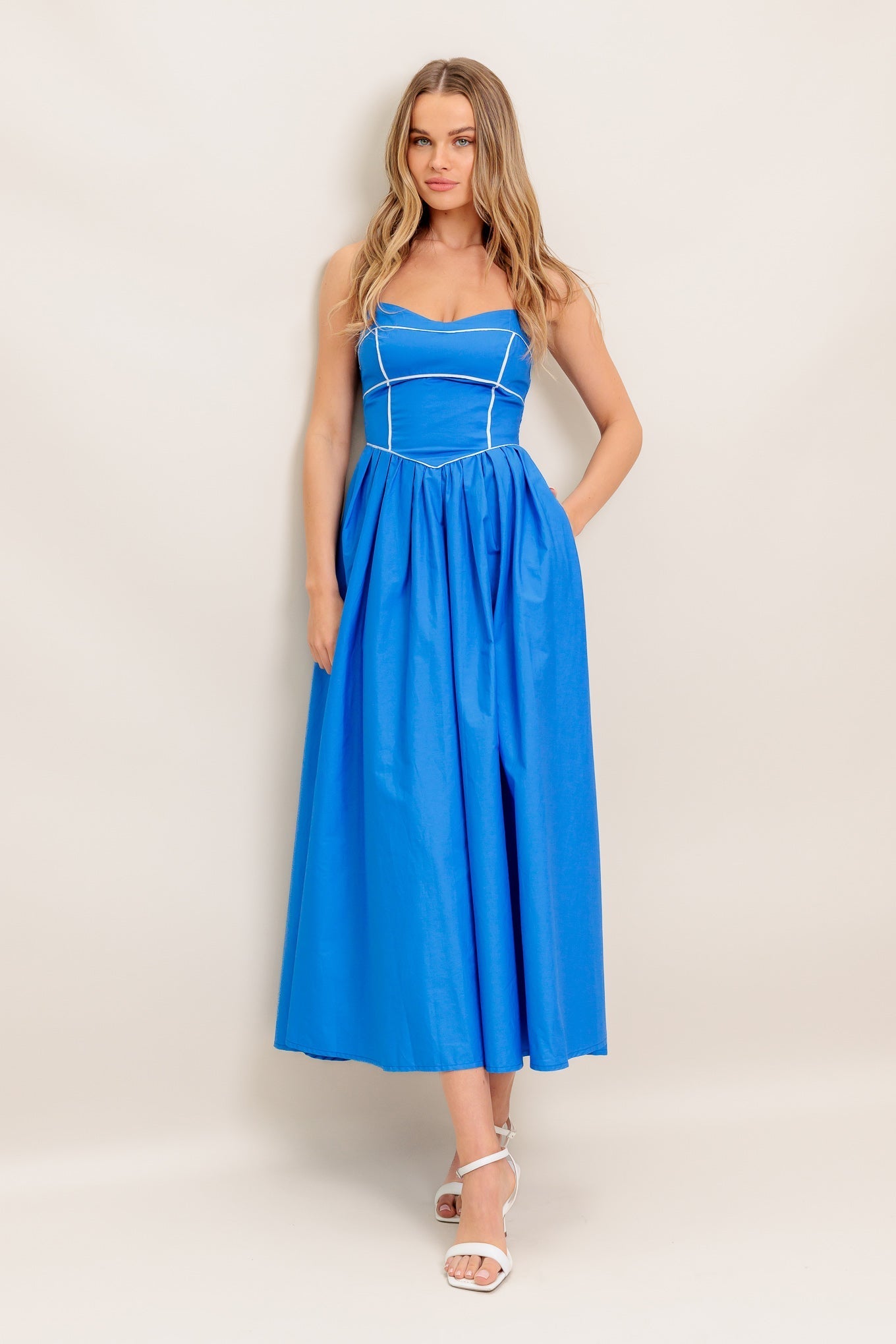KISSABLE KNOT BLUE WOVEN MIDI DRESS Flying Tomato