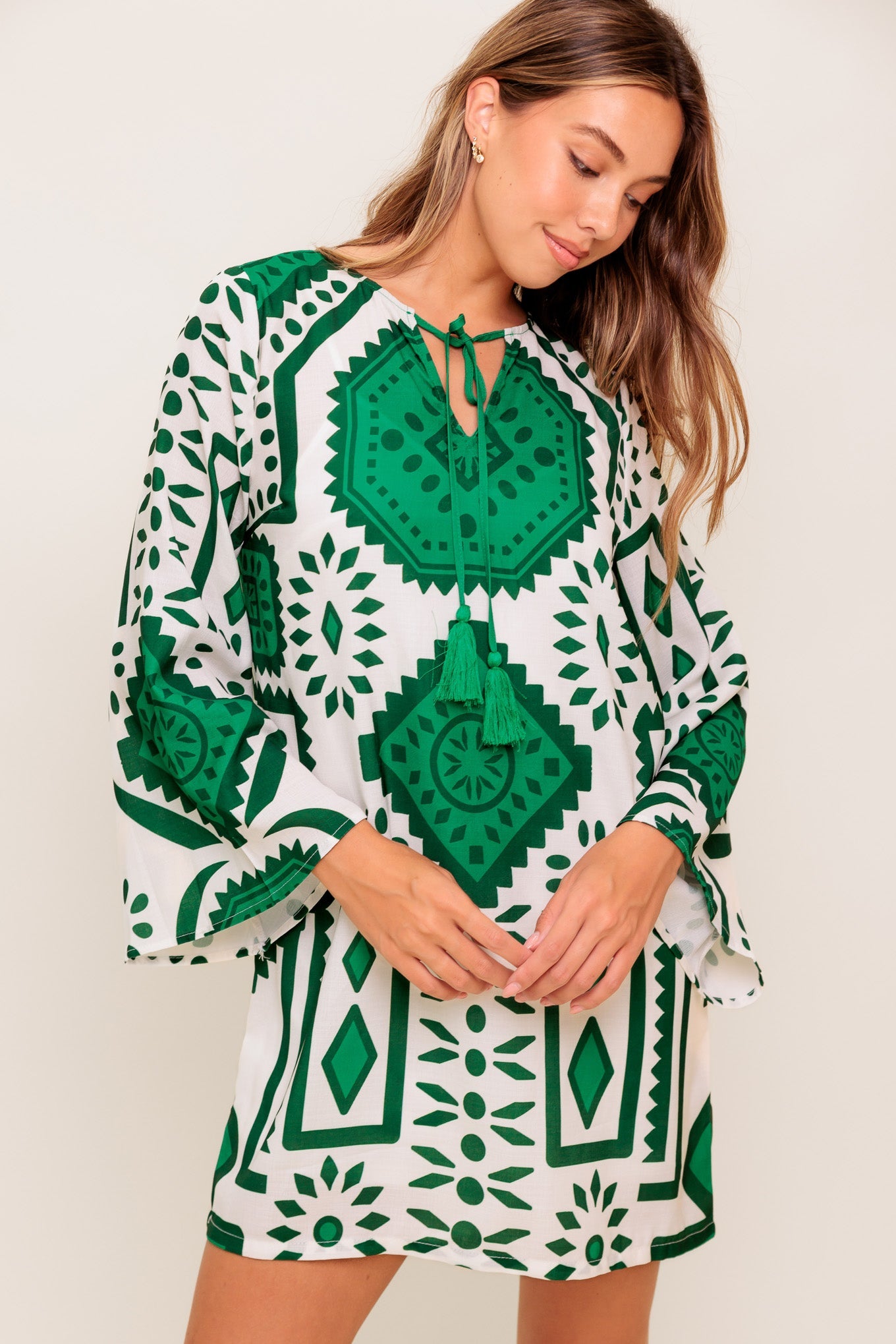 EMERALD TERRA TUNIC WOVEN MINI DRESS - By Baano