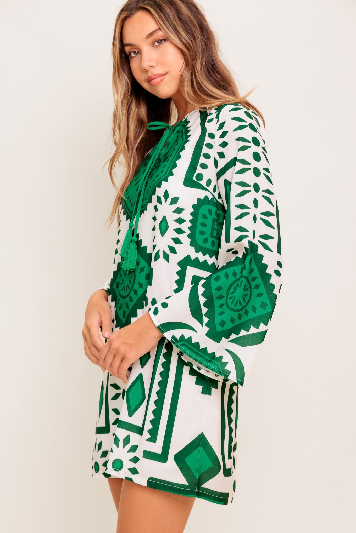 EMERALD TERRA TUNIC WOVEN MINI DRESS - By Baano