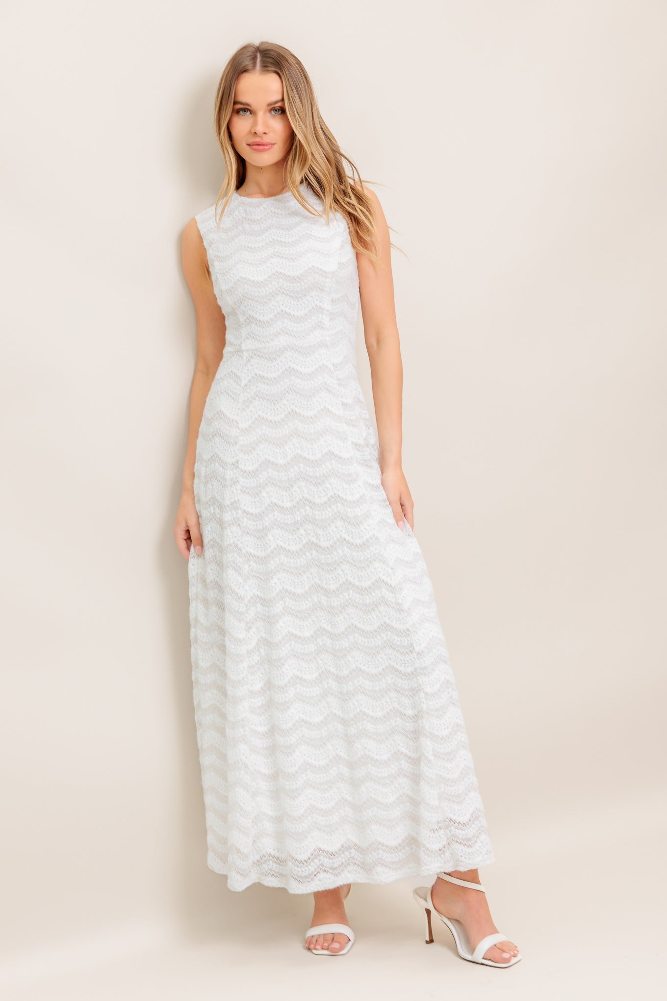 HEARTFELT CREAM WOVEN LACE ANKLE DRESS - By Baano
