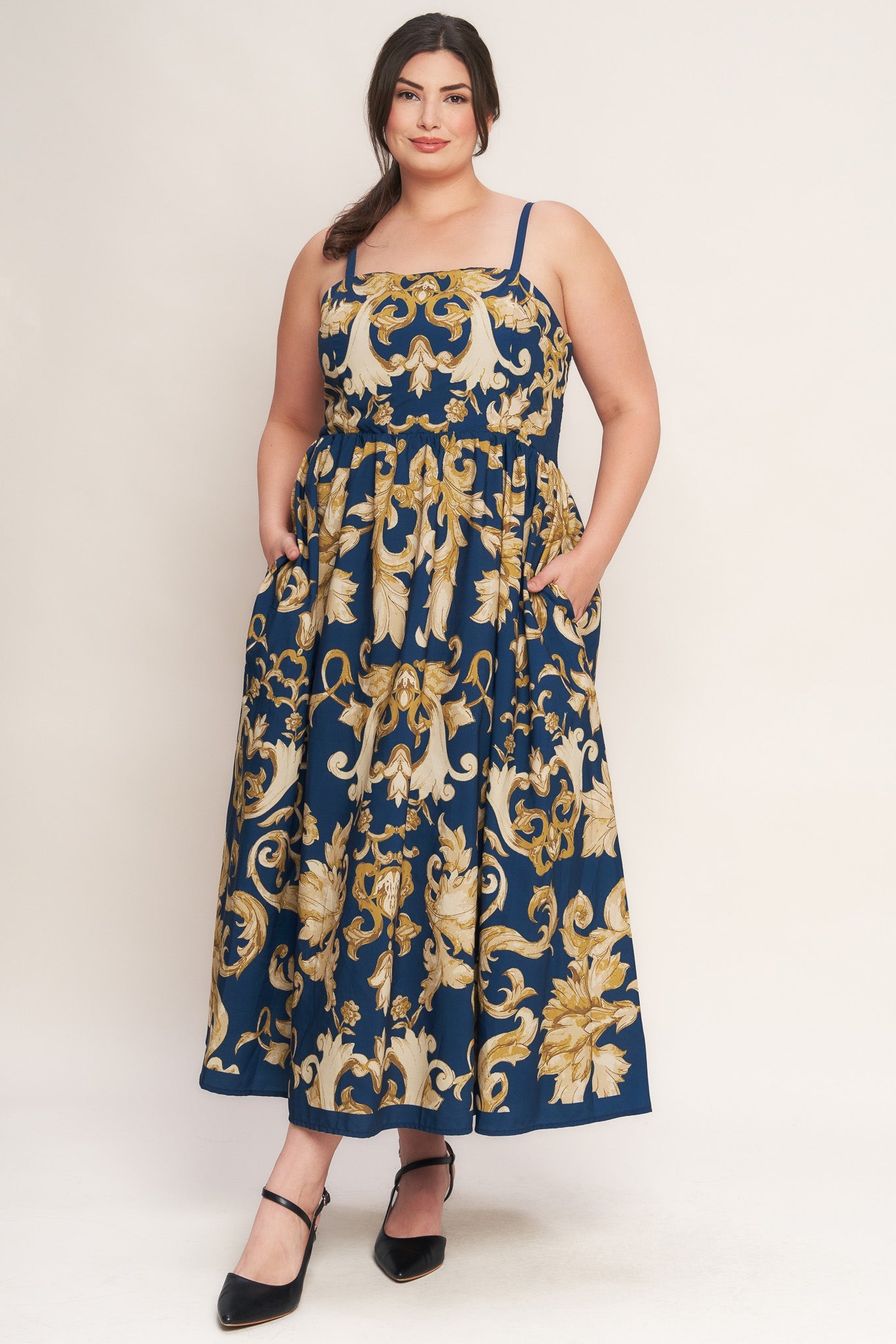 IMPERIAL BLOOM BLUE WOVEN MIDI DRESS - By Baano
