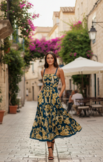 IMPERIAL BLOOM BLUE WOVEN MIDI DRESS - By Baano