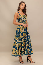 IMPERIAL BLOOM BLUE WOVEN MIDI DRESS - By Baano