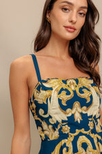 IMPERIAL BLOOM BLUE WOVEN MIDI DRESS - By Baano