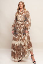 BOHEMIAN TAPESTRY BROWN WOVEN MAXI DRESS Flying Tomato