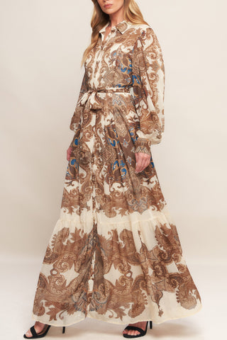 BOHEMIAN TAPESTRY BROWN WOVEN MAXI DRESS Flying Tomato