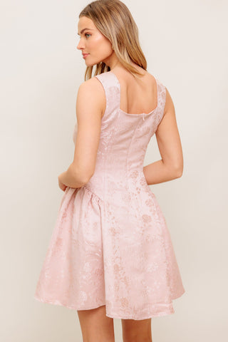 SWEET BLOOM WOVEN JACQUARD SATIN MINI DRESS - By Baano