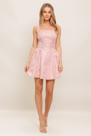 SWEET BLOOM WOVEN JACQUARD SATIN MINI DRESS - By Baano