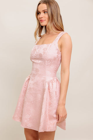 SWEET BLOOM WOVEN JACQUARD SATIN MINI DRESS - By Baano