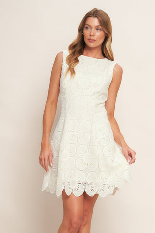 AUTUMN BLOOM VINTAGE IVORY WOVEN LACE MINI DRESS - By Baano