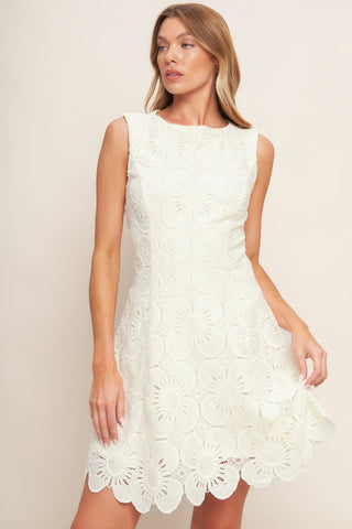 AUTUMN BLOOM VINTAGE IVORY WOVEN LACE MINI DRESS - By Baano