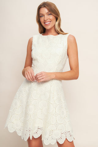 AUTUMN BLOOM VINTAGE IVORY WOVEN LACE MINI DRESS - By Baano