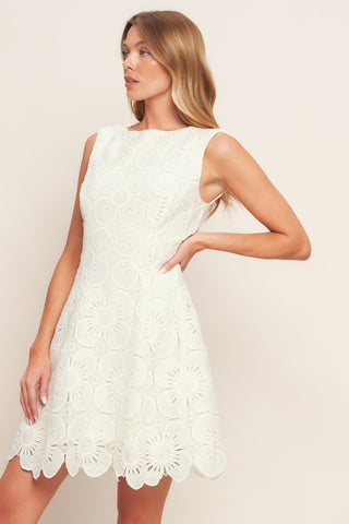 AUTUMN BLOOM VINTAGE IVORY WOVEN LACE MINI DRESS - By Baano
