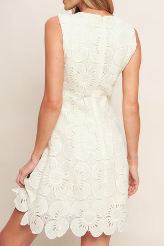 AUTUMN BLOOM VINTAGE IVORY WOVEN LACE MINI DRESS - By Baano