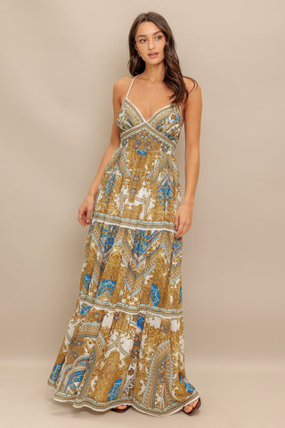 GOLDEN PALAZZO WOVEN MAXI DRESS - By Baano