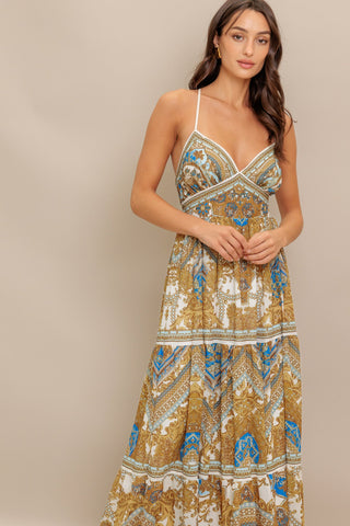 GOLDEN PALAZZO WOVEN MAXI DRESS - By Baano