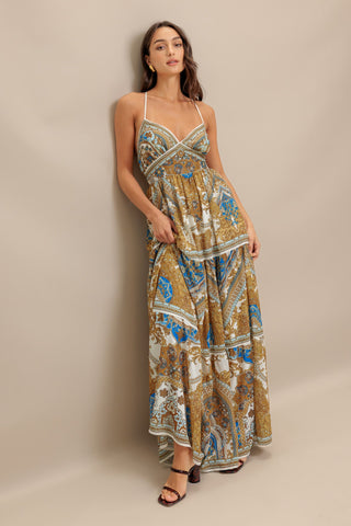 GOLDEN PALAZZO WOVEN MAXI DRESS - By Baano