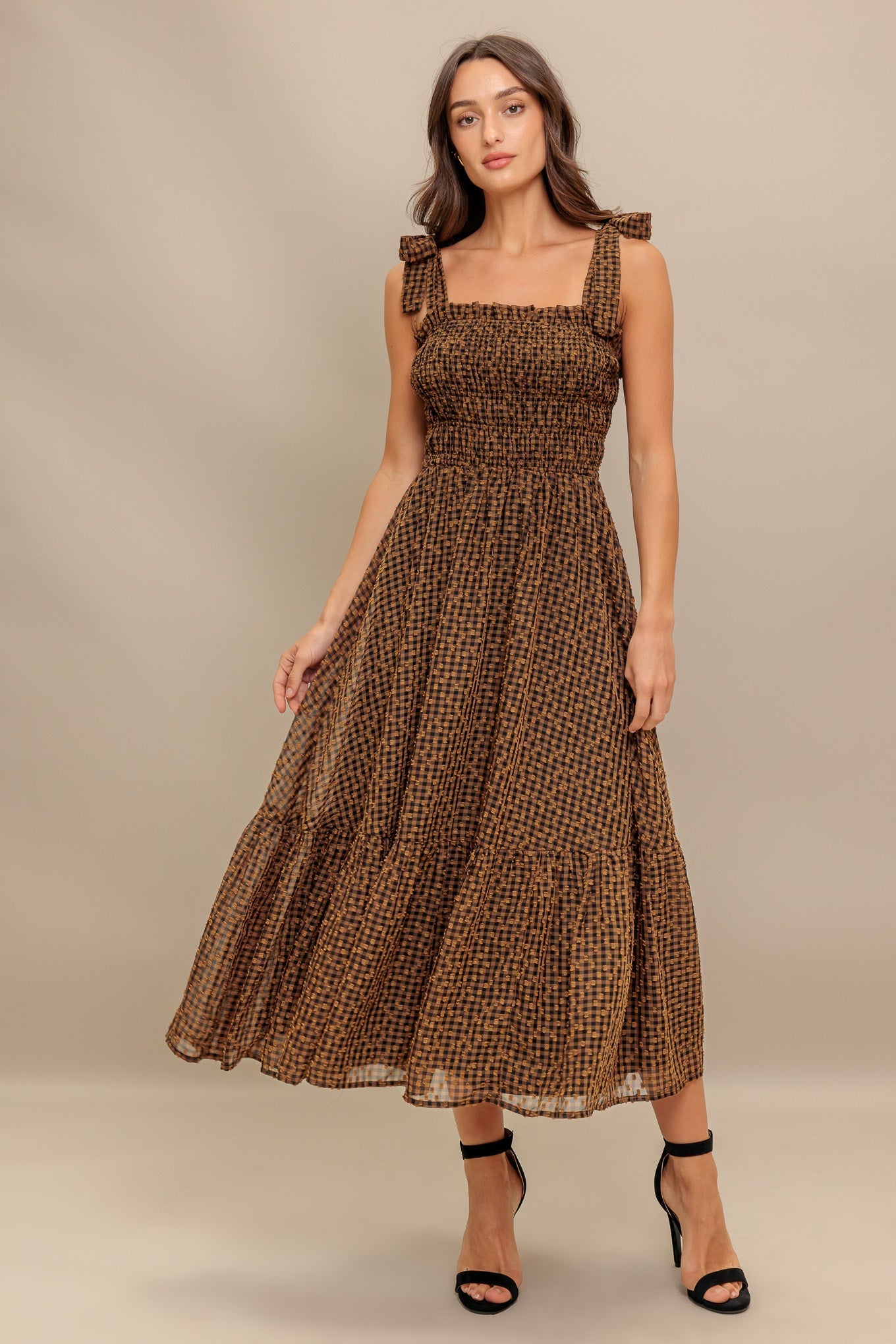 CHECKED DAYDREAM WOVEN MIDI DRESS - By Baano