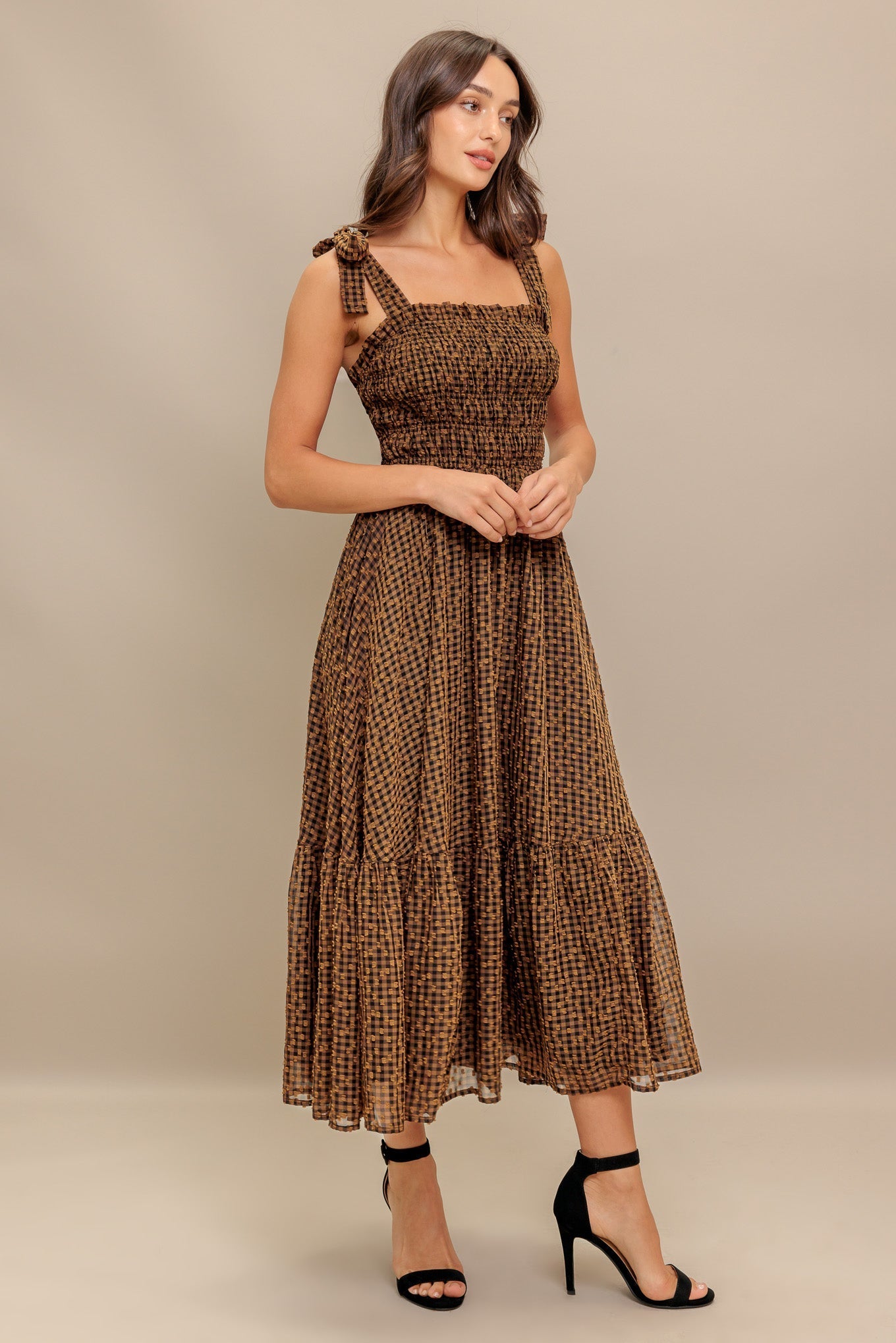 CHECKED DAYDREAM WOVEN MIDI DRESS - By Baano