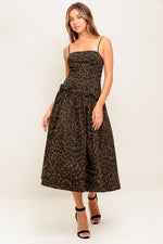WALK SOFT, STRIKE STRONG LEOPARD WOVEN MIDI DRESS - By Baano