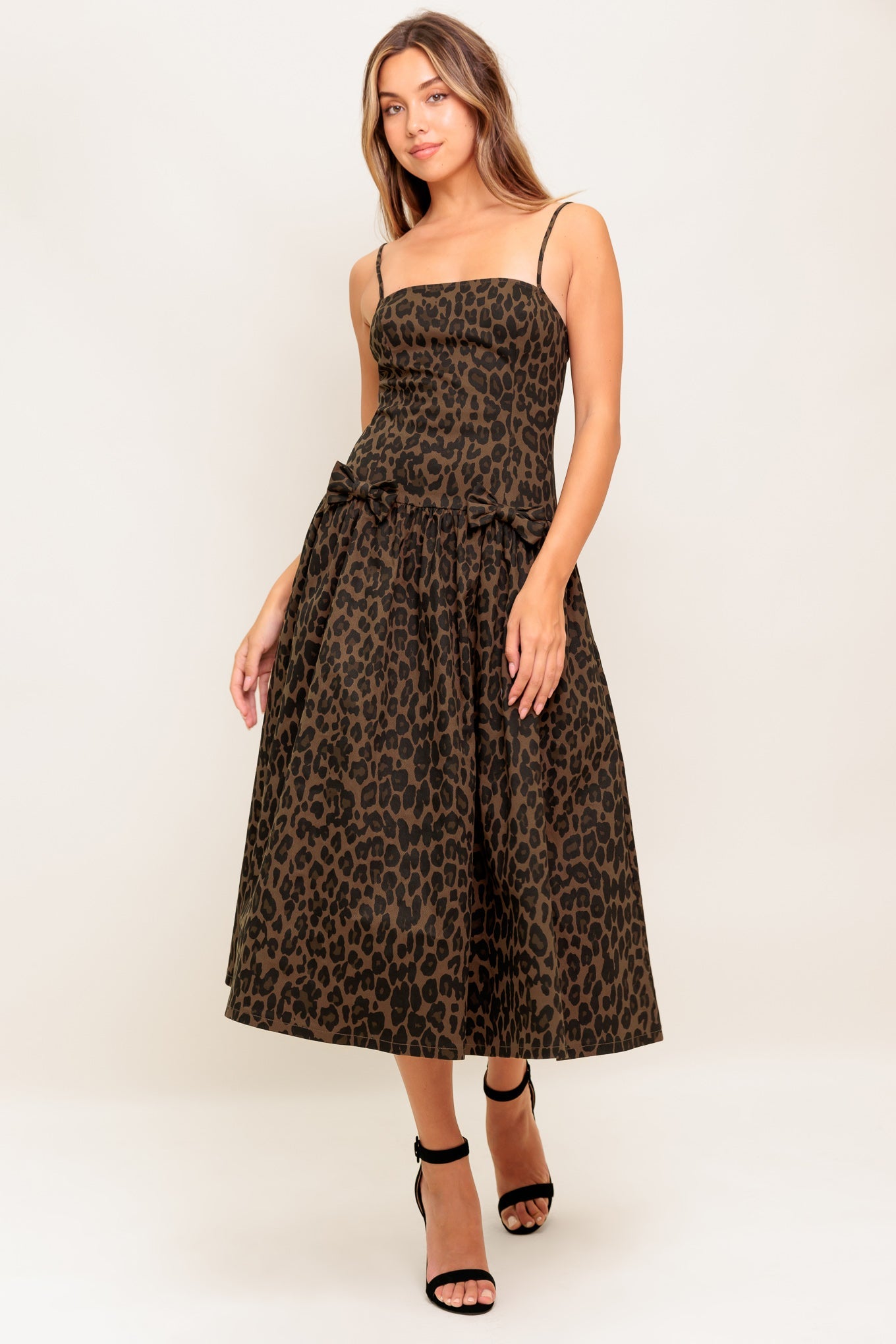 WALK SOFT, STRIKE STRONG LEOPARD WOVEN MIDI DRESS - By Baano