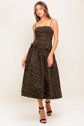 WALK SOFT, STRIKE STRONG LEOPARD WOVEN MIDI DRESS - By Baano