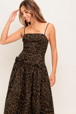 WALK SOFT, STRIKE STRONG LEOPARD WOVEN MIDI DRESS - By Baano