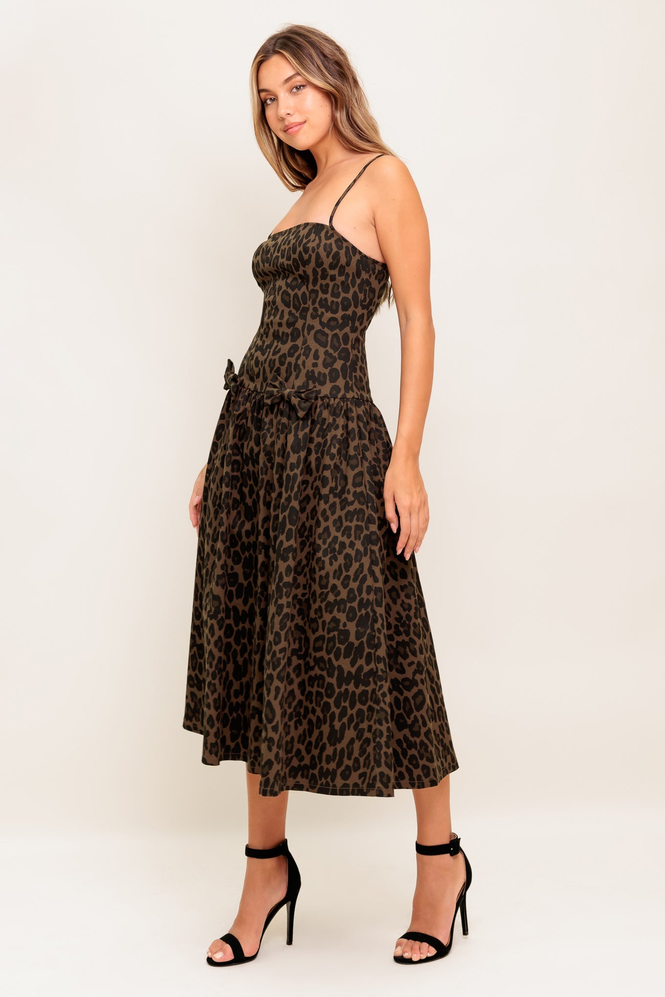 WALK SOFT, STRIKE STRONG LEOPARD WOVEN MIDI DRESS - By Baano