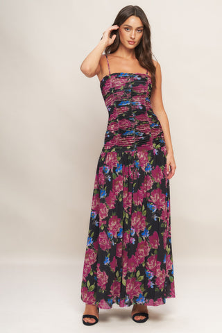 NIGHT FLORIST POWER MESH MAXI DRESS - By Baano