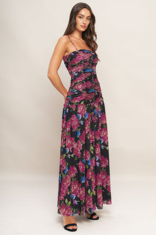 NIGHT FLORIST POWER MESH MAXI DRESS - By Baano