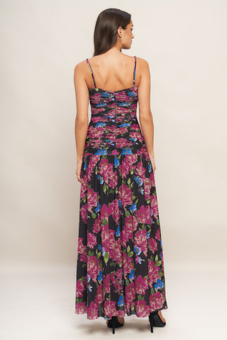 NIGHT FLORIST POWER MESH MAXI DRESS - By Baano