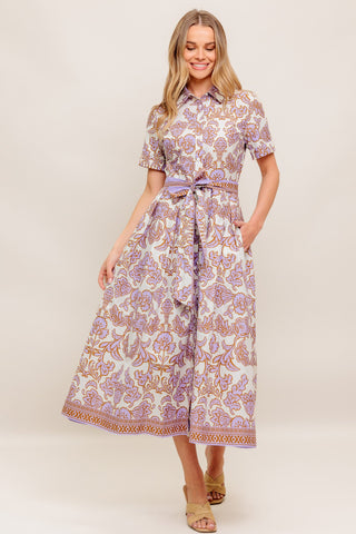 LAVENDER MOSAIC WOVEN MIDI DRESS - By Baano