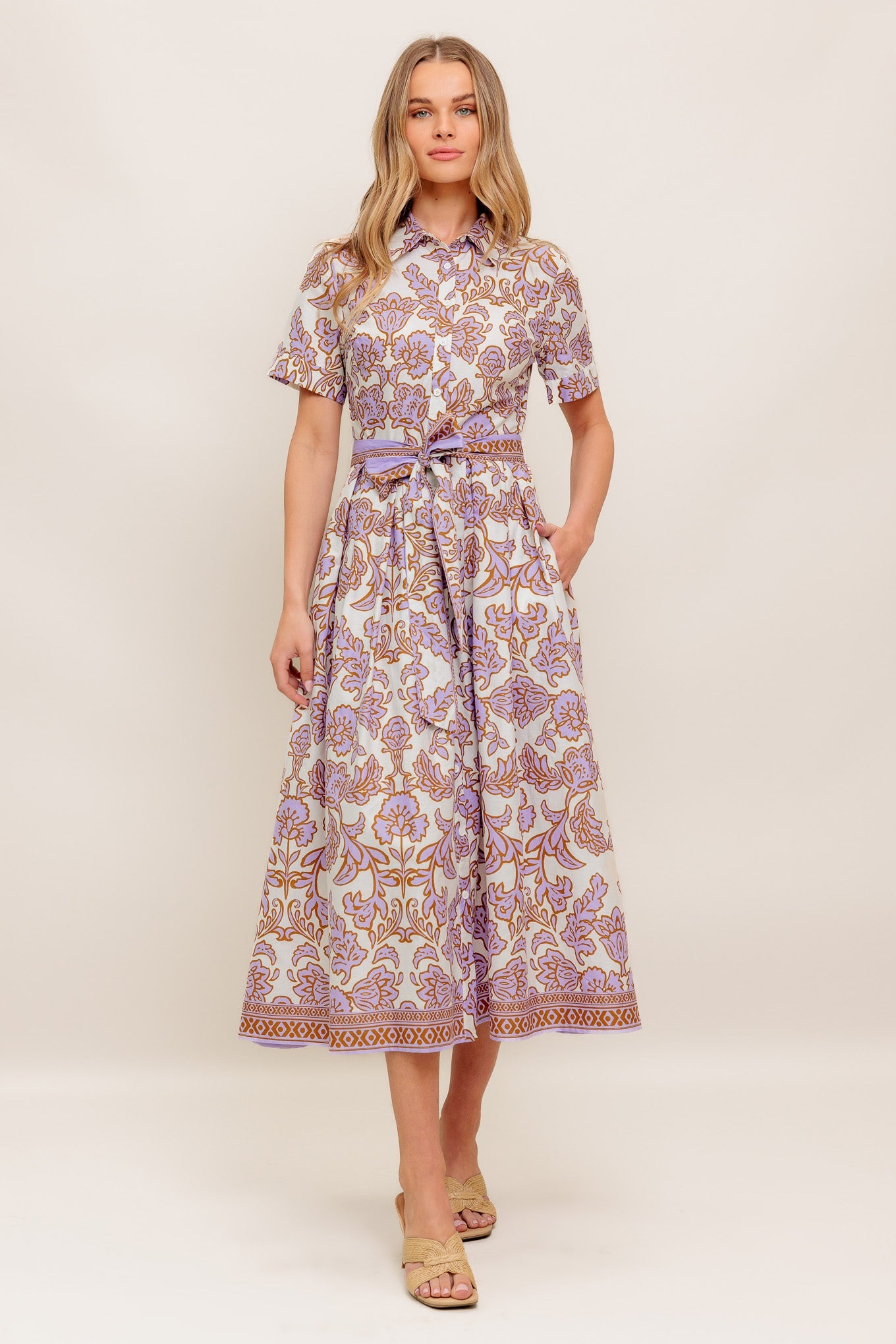 LAVENDER MOSAIC WOVEN MIDI DRESS - By Baano