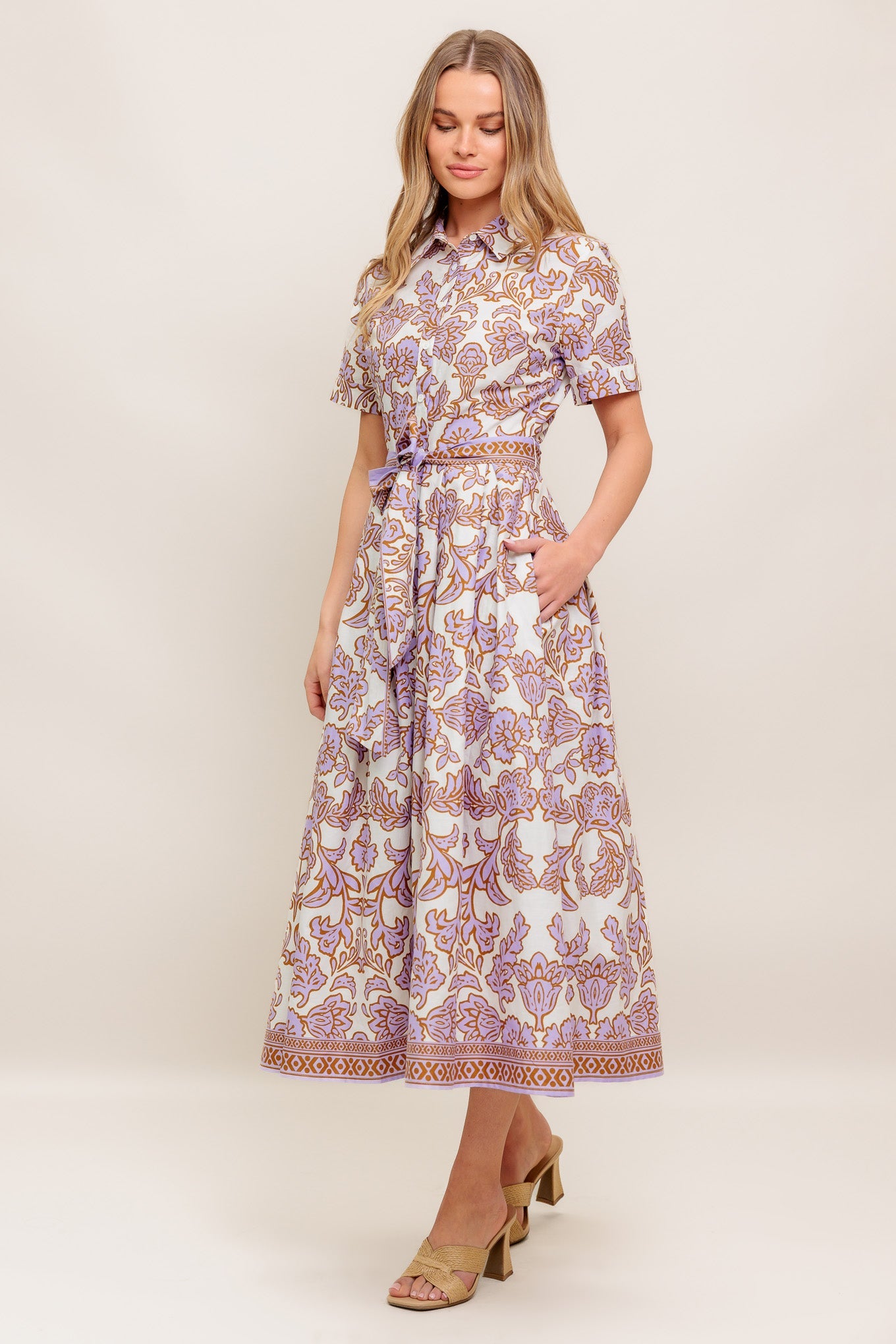 LAVENDER MOSAIC WOVEN MIDI DRESS - By Baano
