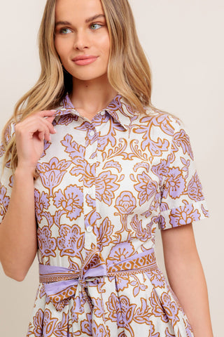 LAVENDER MOSAIC WOVEN MIDI DRESS