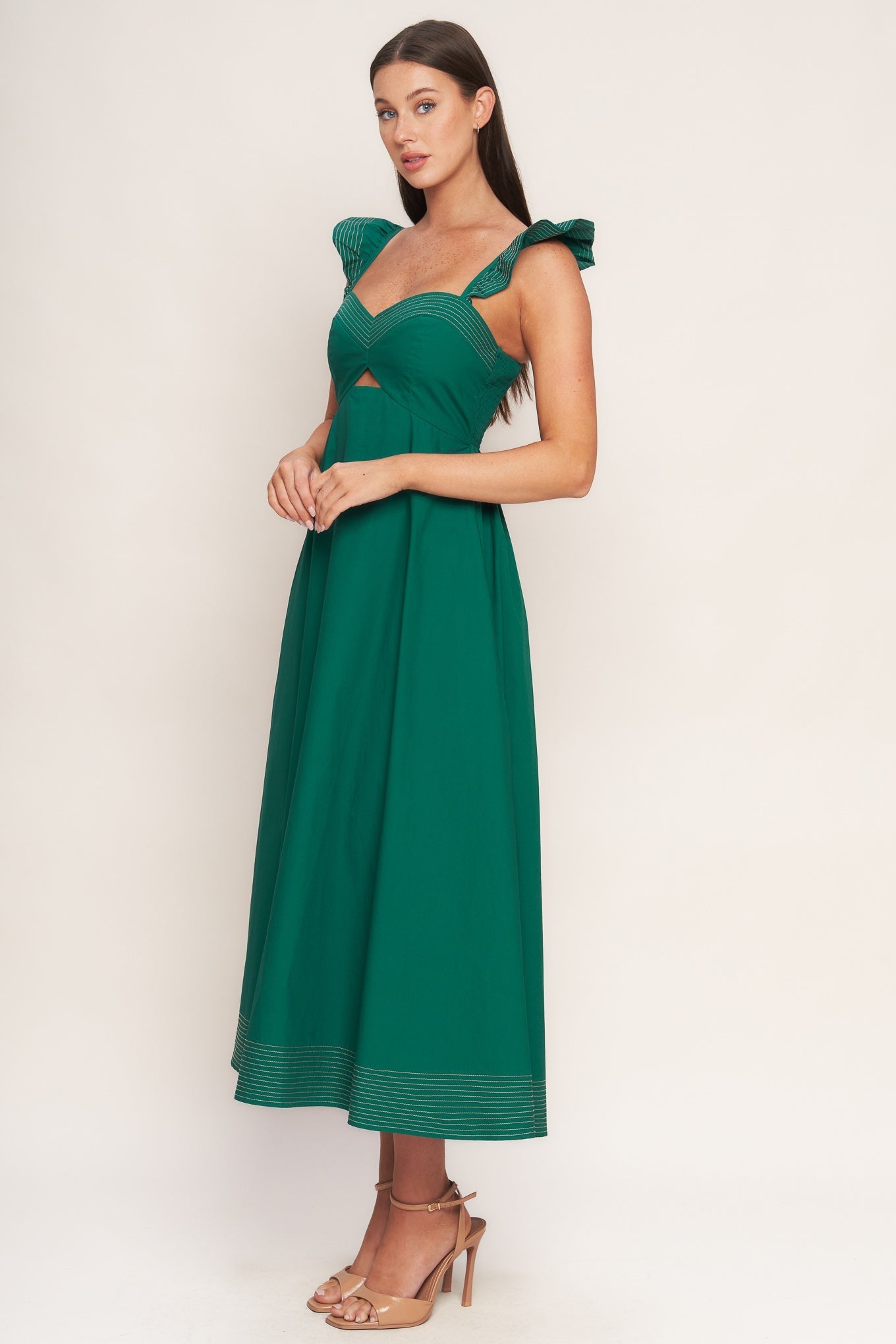 TUSCAN SUNSET GREEN WOVEN MIDI DRESS Flying Tomato