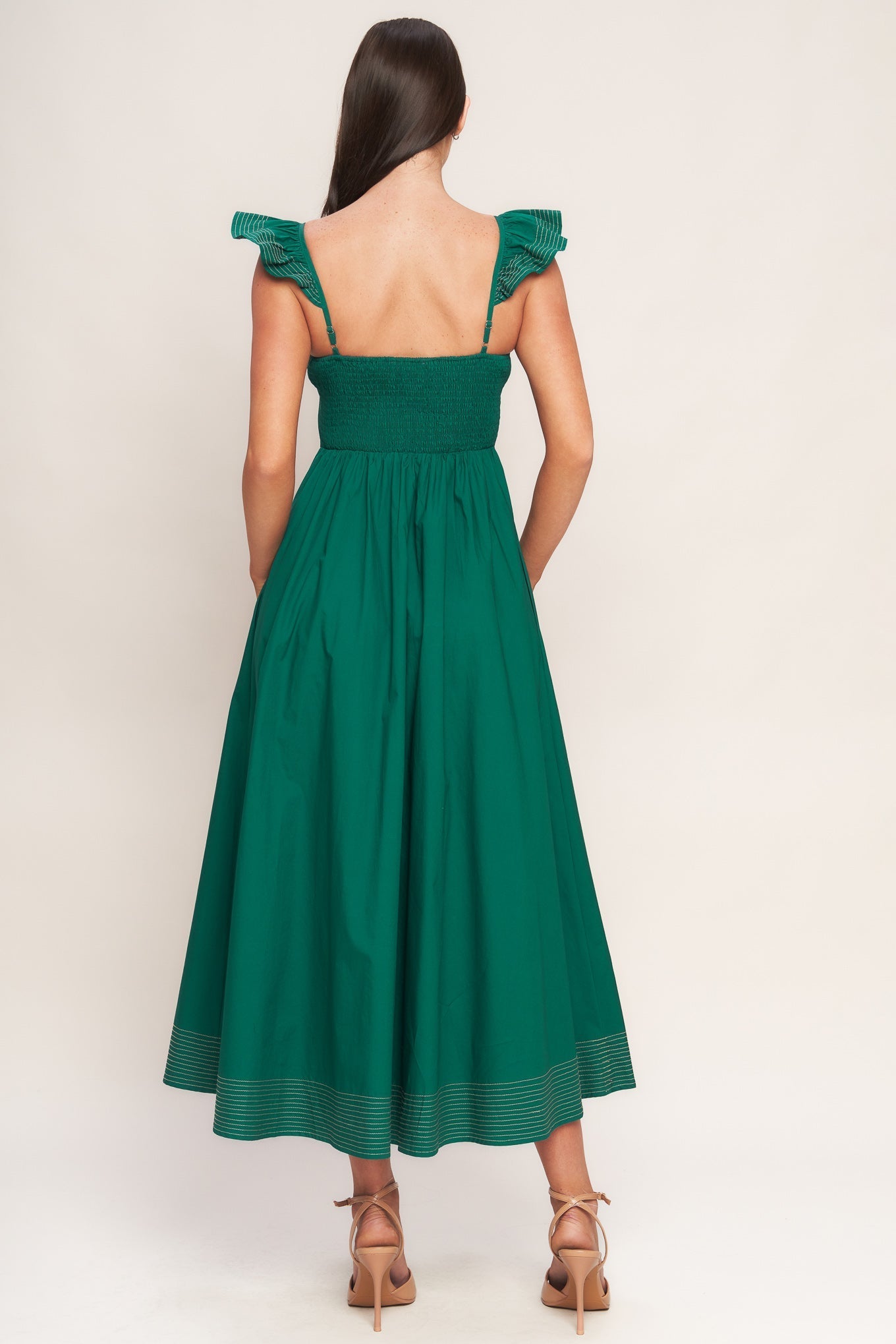 TUSCAN SUNSET GREEN WOVEN MIDI DRESS Flying Tomato
