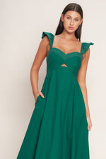 TUSCAN SUNSET GREEN WOVEN MIDI DRESS Flying Tomato