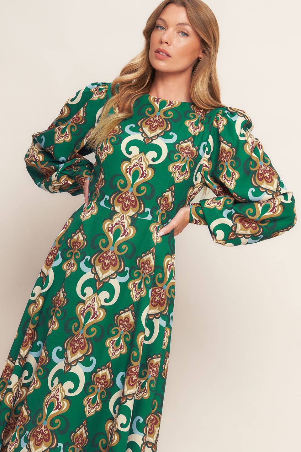 MODERN RETRO BLOOM WOVEN MIDI DRESS - By Baano