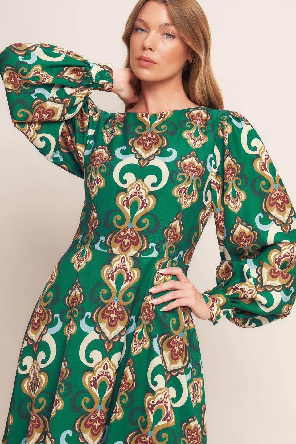 MODERN RETRO BLOOM WOVEN MIDI DRESS - By Baano