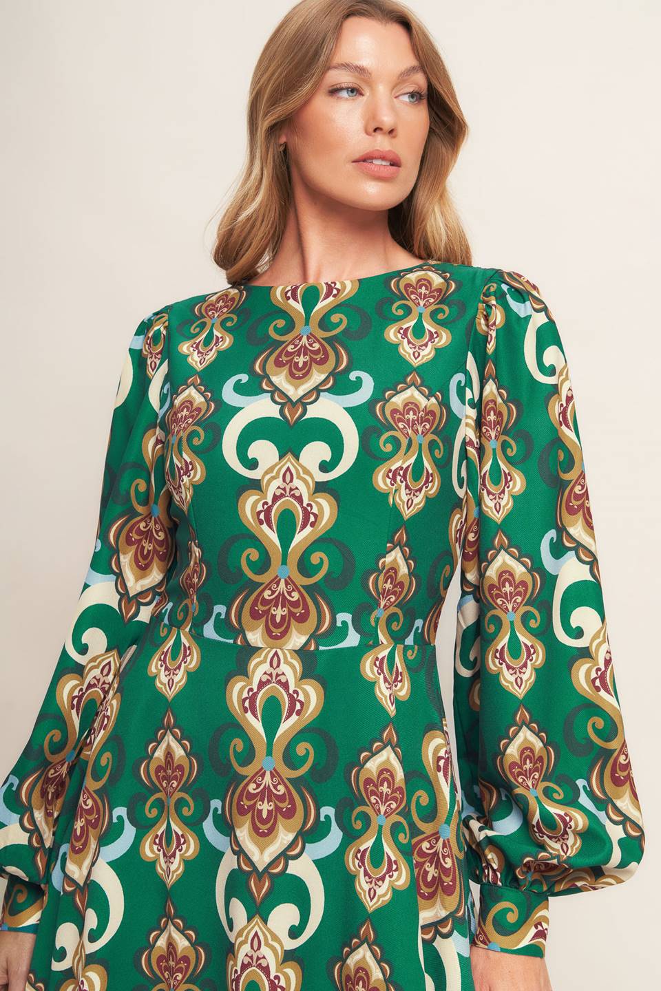 MODERN RETRO BLOOM WOVEN MIDI DRESS - By Baano