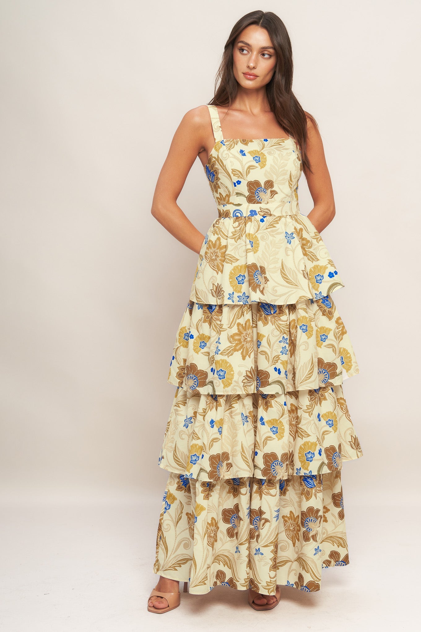GOLDEN BLOSSOM WOVEN MAXI DRESS - By Baano