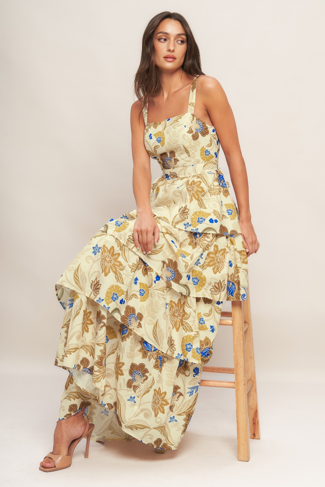 GOLDEN BLOSSOM WOVEN MAXI DRESS - By Baano