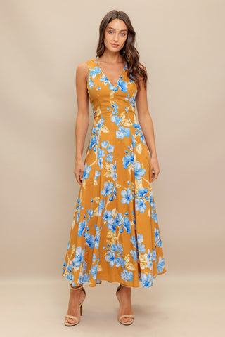 SKYBLOSSOM RUSH WOVEN MIDI DRESS - By Baano