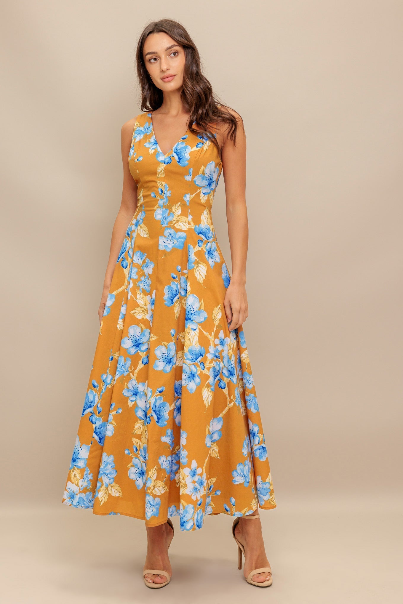 SKYBLOSSOM RUSH WOVEN MIDI DRESS - By Baano