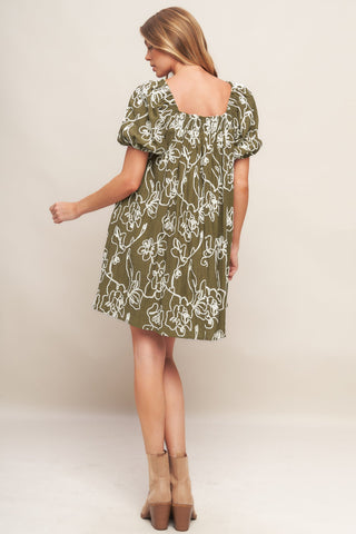 BOTANICAL OUTLINE WOVEN MINI DRESS - By Baano