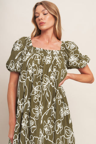 BOTANICAL OUTLINE WOVEN MINI DRESS - By Baano